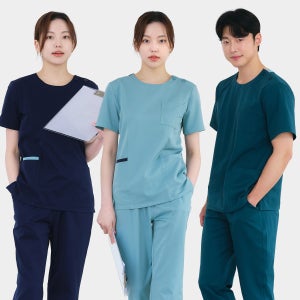 상우메디컬 간호복 라운드넥 배색 스크럽복 세트 신축성 간호사복 남녀공용 수술복 병원유니폼