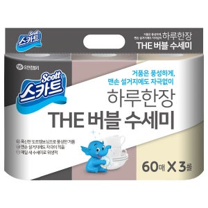 스카트 하루한장 THE 버블 수세미 60매x3롤(3색)