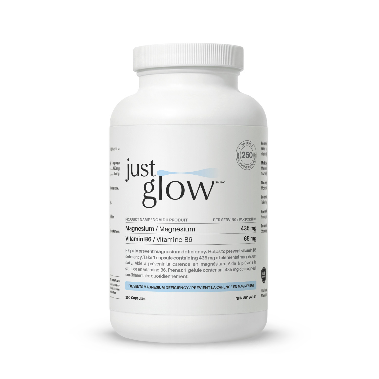 저스트글로우 마그네슘 435mg 비타민 B6 65mg 250캡슐, 1개