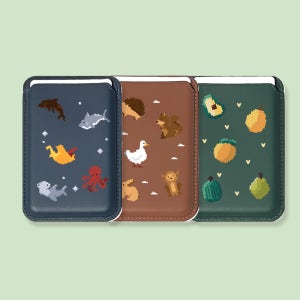 [맥세이프 카드지갑] 픽셀 커플 우정 디자인 아이폰 가죽 카드 지갑 맥세이프지갑 교통카드