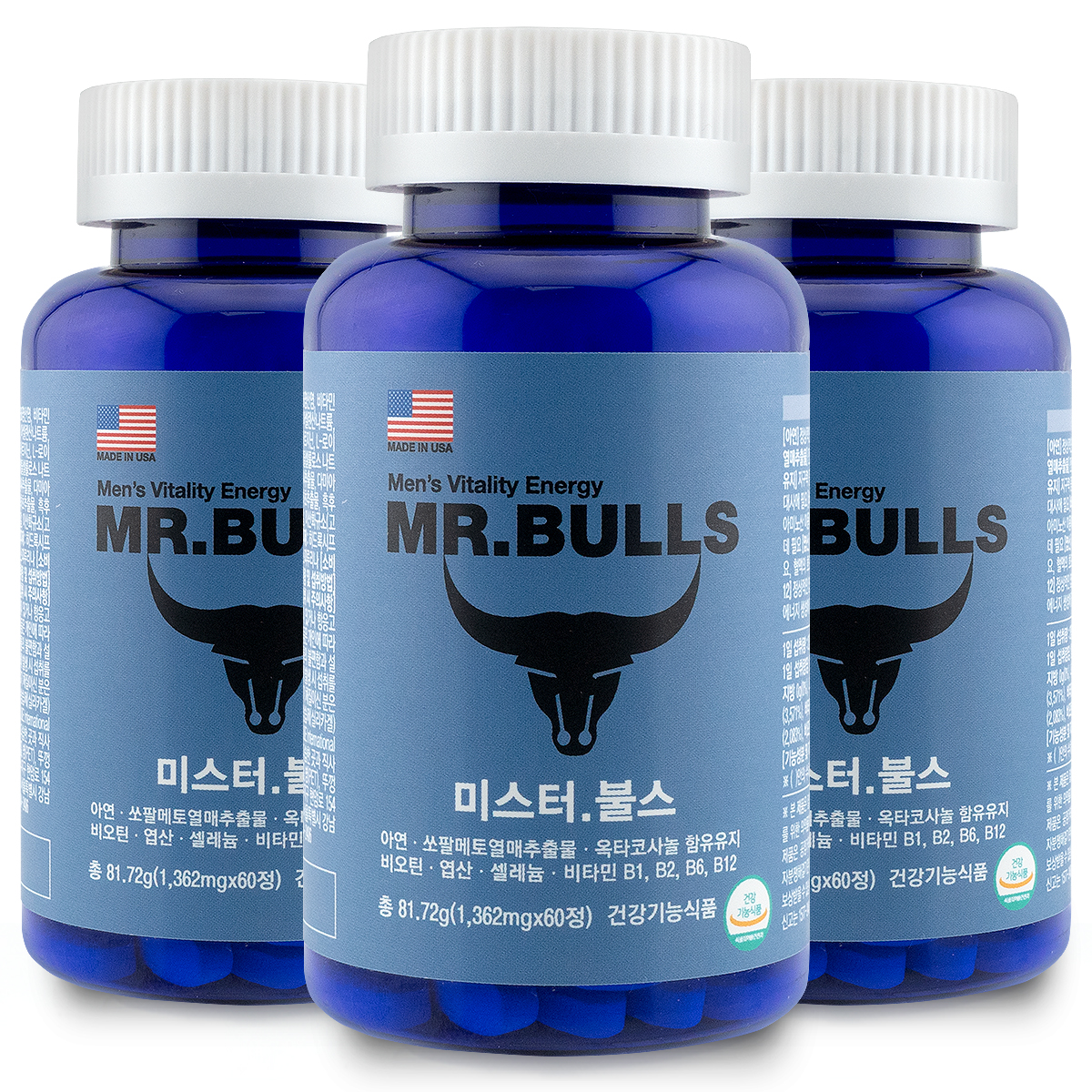 미스터불스 3병 패키지 <b>아연</b> 비타민 프리미엄 옥타코사놀 함유 1,362mg X 180정