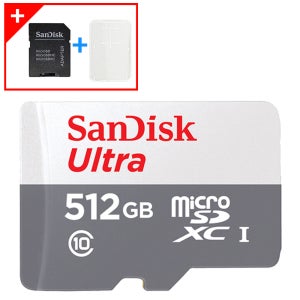 샌디스크 마이크로 SD카드 512GB 핸드폰 블랙박스 아이나비 파인뷰 카메라 QUNR SD어댑터+케이스