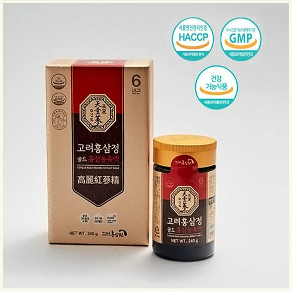 6년근 <b>고려 홍삼정</b> 골드 홍삼농축액 240g+쇼핑백 활력 기력 혈관건강 진세노사이드