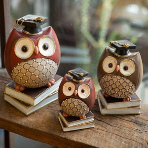박사 부엉이 장식인형 3P 마블 제질 인테리어 소품