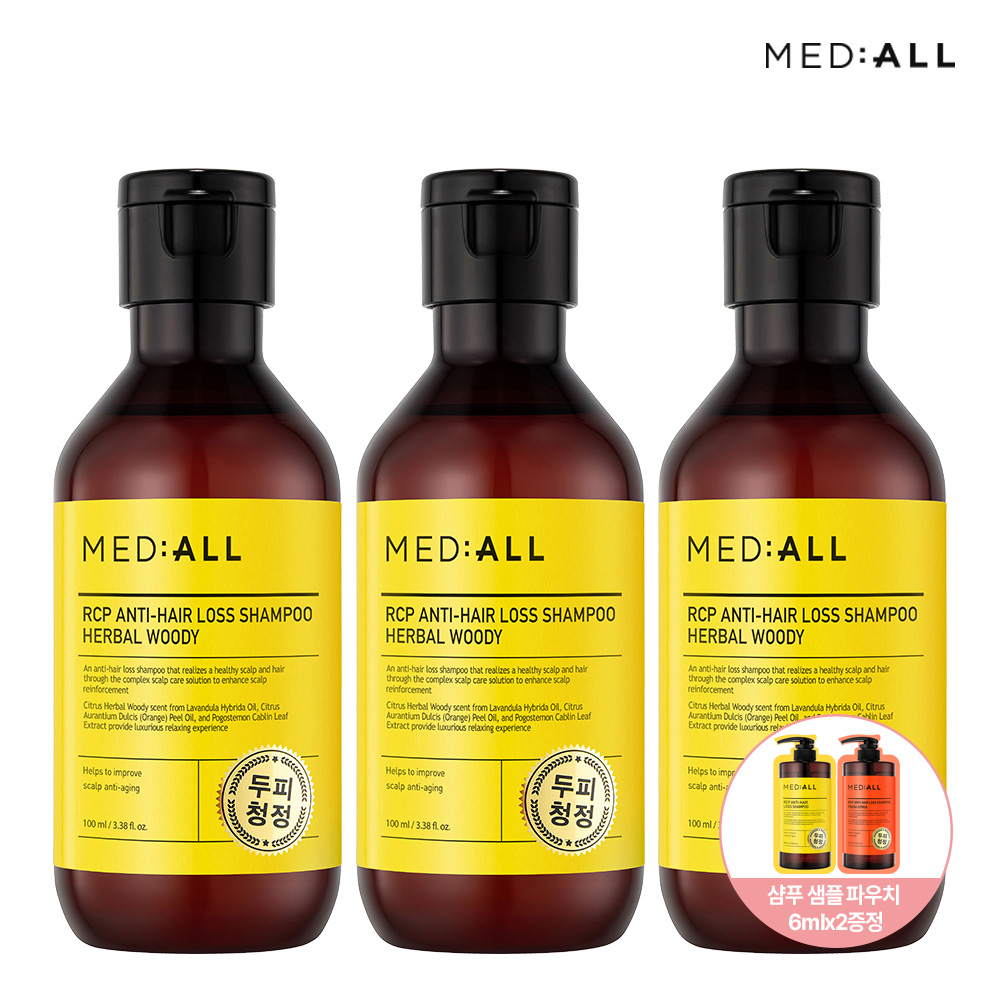 메디올 두피청정 <b>탈모</b>완화 여행용 샴푸 100ml 3개(향선택)+샴푸 6ml 2개