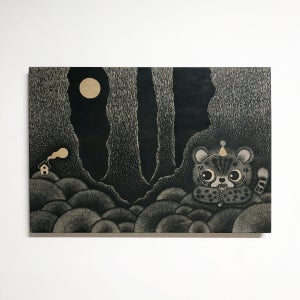치타 그림 woodcut 원화 작품 - 어서 와, 우리 집에 - only one