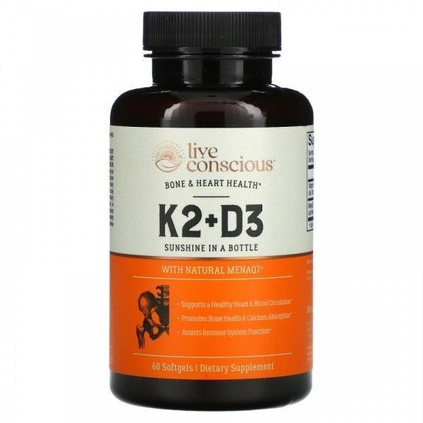 라이브웰 <b>Live Conscious</b> <b>K2</b>+D3 Bone Heart Health 60 Sof