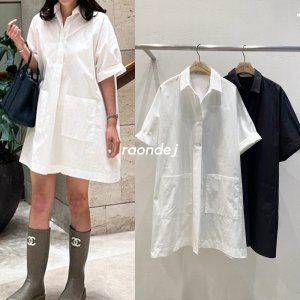 헤브 와샤 미니 원피스 / 바스락원단 반오픈 카라넥 롤업 루즈핏