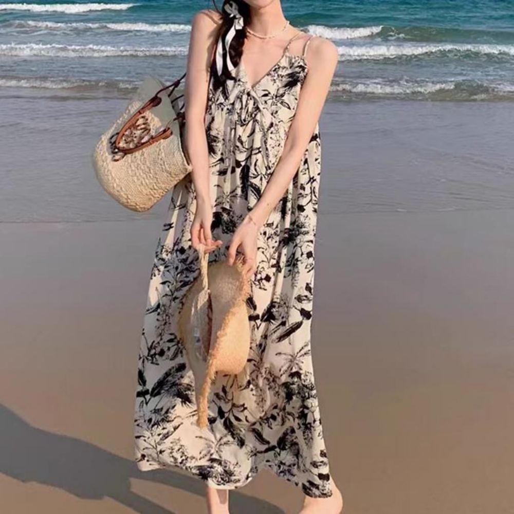휴가철 여름 원피스 끈나시 여성 바캉스룩 롱원피스