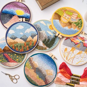 프랑스자수 산 풍경 시리즈 DIY 취미 키트 패키지 세트 3종 (한국어 도안)