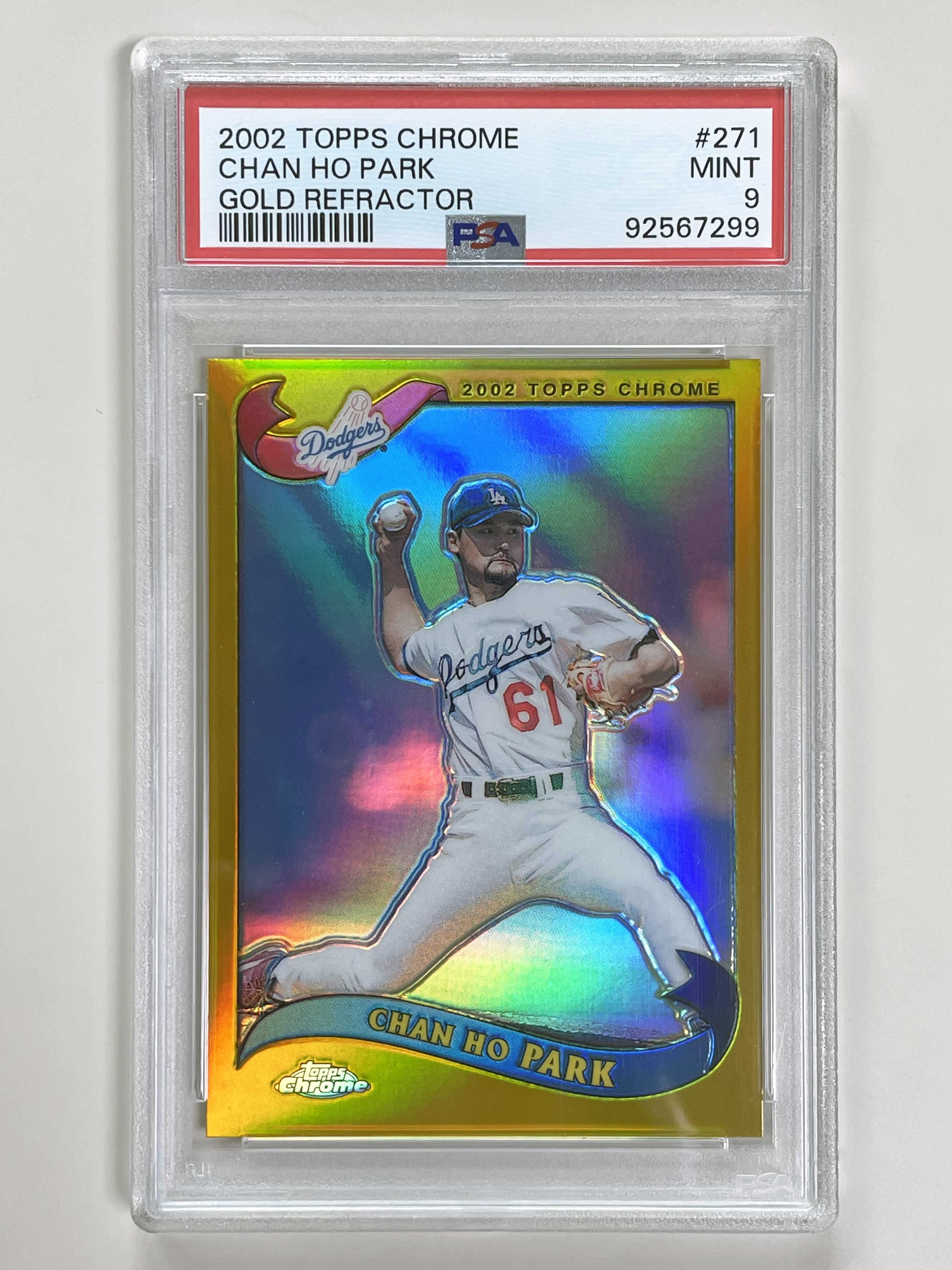 02 Topps Chrome 271 Gold Refractor 박찬호 PSA9