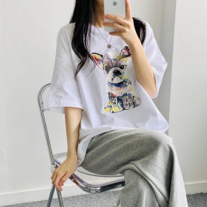 국산 순면 반팔 라운드 프린트 레터링 곰돌이 루즈핏