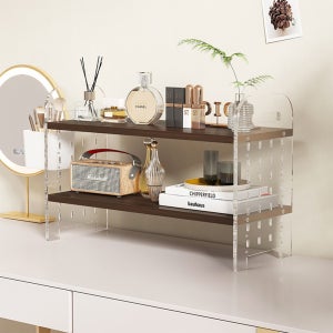 아우스 원목 타공판 책상 정리 선반 아크릴 책장 책꽂이 인테리어 북 선반 화이트중형2단