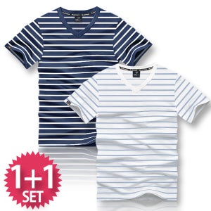 국내생산 델르벨 브이넥 반팔티 2장 세트 티셔츠 캐주얼 커플룩 단체복
