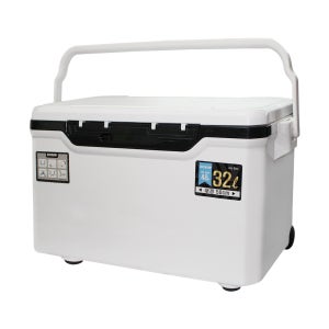 샤크비전 바다 민물 레저 낚시용 아이스박스 보냉/이동 핸들/캐리어 손잡이 바퀴형 32L 화이트 블랙