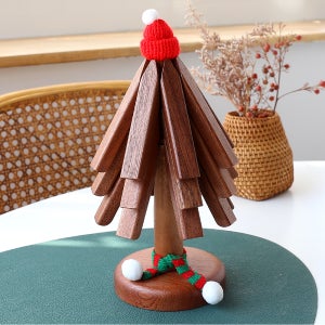 트리 냄비받침 원목 우드 캠핑 접이식 냄비받침대 집들이선물 각인 답례품 마호가니