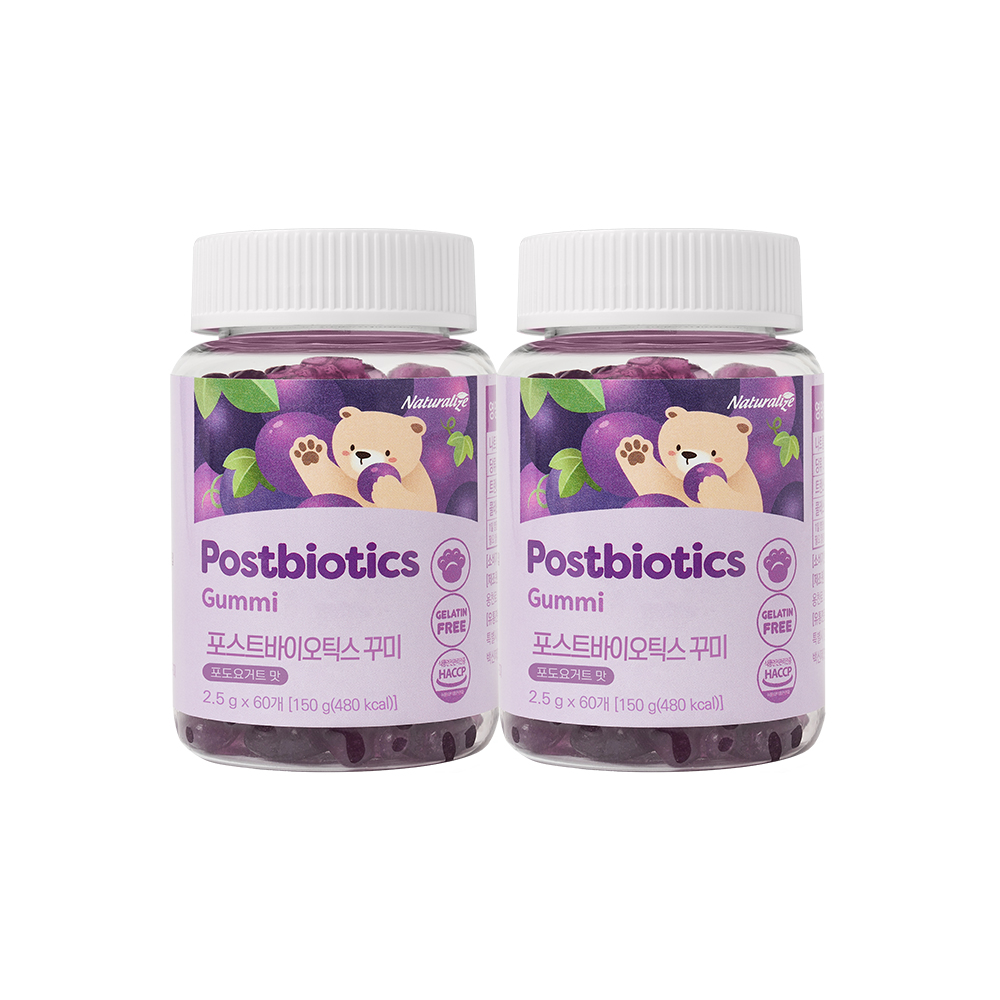 네추럴라이즈 100억 유산균 꾸미 젤리 초등학생 어린이 키즈 포도요거트맛 60구미, 2개
