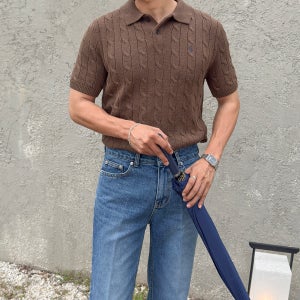 폴로 랄프로렌 남성 꽈배기 케이블 반팔 카라 니트 ( 7 Color )