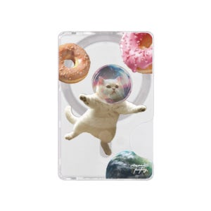 비주얼팩토리 우주여행냥 맥세이프 카드홀더 투명 2장 수납 교통카드 호환