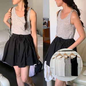 싱글 리본 끈나시 린넨 나시 바캉스룩 언발 크롭 민소매 페스티벌룩 슬리브리스탑 3컬러