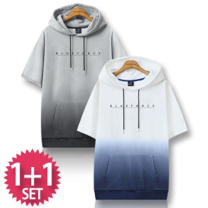 클렐시 반팔 후드티 1+1 세트 오버핏 그라데이션 반팔티