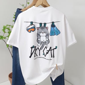 여름 남자 반팔 티셔츠 빨래 고양이 아이스 쿨링면 오버핏 커플티