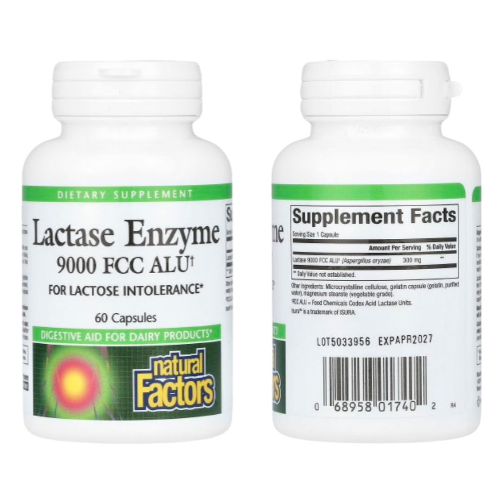 네추럴팩터스 <b>락타아제</b> 효소 엔자임 9000 60캡슐 락테이스 유당분해효소 Lactase