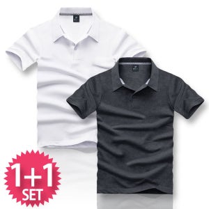 바트 반팔 카라티 1+1 세트 베이직핏 남여공용 무지 커플 티셔츠