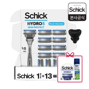 쉬크 하이드로5 5중날 면도기 스킨 프로텍트 핸들1개+날13개+커버1개 기획팩+(증정)베이직날 2입+라임폼 60g