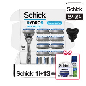 쉬크 하이드로5 5중날 면도기 면도칼 스킨 프로텍트 핸들1+날13+커버1 기획팩+(증정)베이직날 2입x2개+라임폼 60g