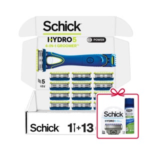 쉬크 하이드로 5중날 4in1 그루밍 트리머 핸들1개+날13개+배터리1개 기획팩+(증정) 스킨프로텍트날 2입+라임폼 60g