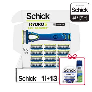 쉬크 하이드로 5중날 남성면도기 4in1 그루밍 트리머 핸들1+날13+배터리1개 기획팩+(증정)베이직날 2입+라임폼 60g