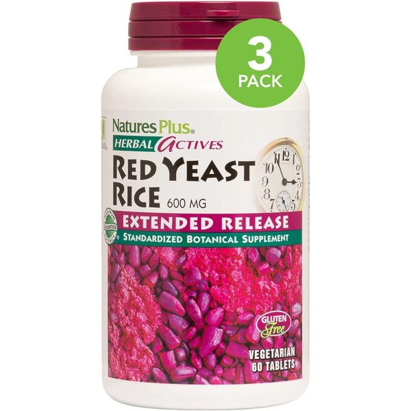 Natures Plus Herbal Actives Red Yeast Rice Extended Release 600 mg - 60 Tablets Pack of 3 - Supports