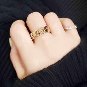 14K 18K 금반지 여자 커플 볼드 체인 사슬 반지 레이어드