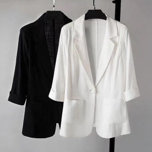 린넨자켓 봄 여름 반팔 마자켓 블랙 화이트 헤링본 자켓 여성블레이저