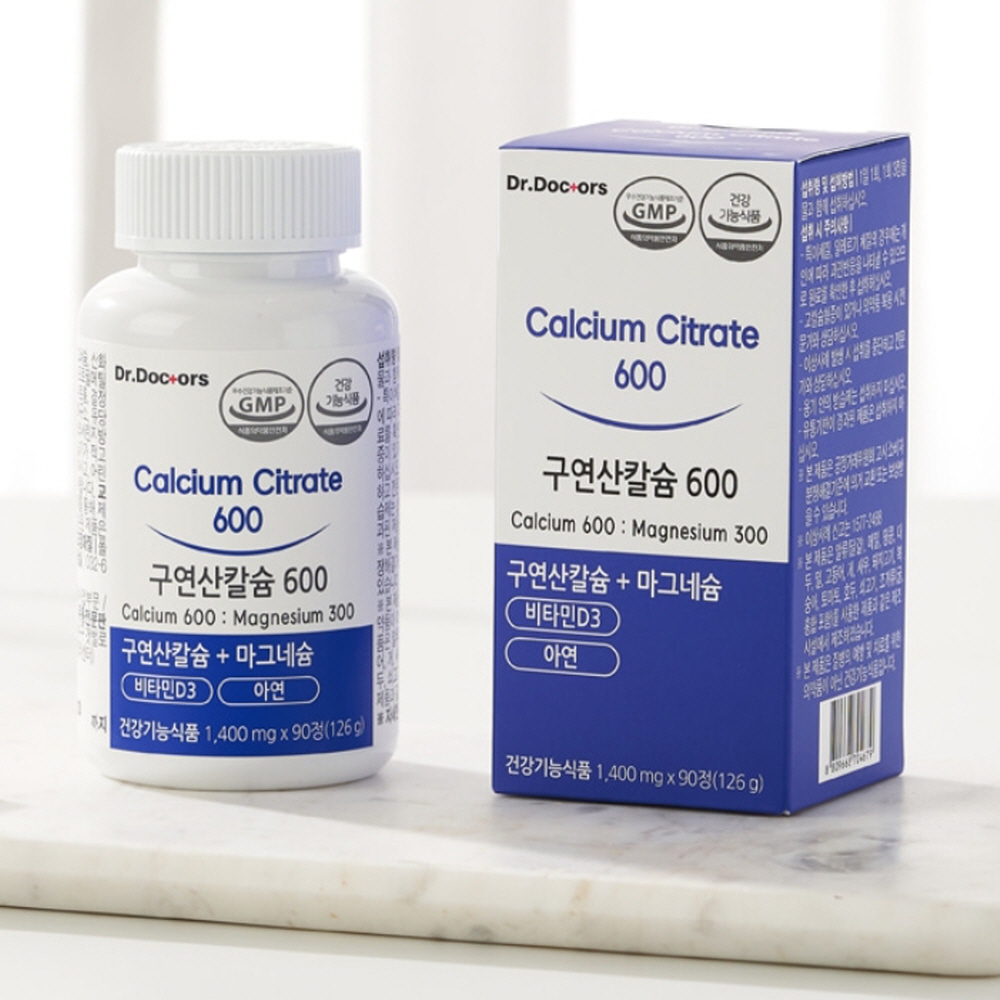 콜마비앤에이치 온가족 관절뼈건강 칼슘 마그네슘 구연산칼슘600 아연 <b>비타민D3</b> 90정