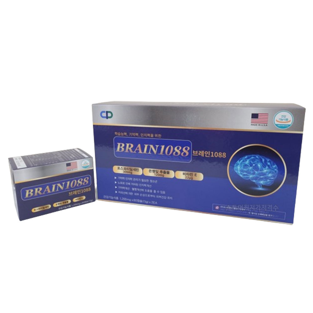 코스모팜 <b>브레인 1088</b> 120정 2개월분 뇌건강 기억력 인지력 포스파티딜세린 은행나무추출물 수험생선물