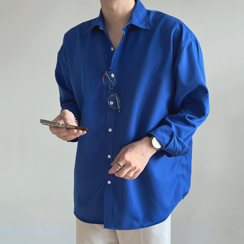 남자셔츠 링클프리 오버핏 남자여름셔츠 파란색 블루 코발트 린넨 남성남방
