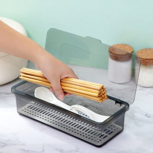 클리어 사각 수저통 물빠짐 뚜껑형 수저정리함
