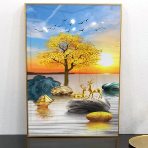 사슴 그림 액자 풍수 거실 개업 집들이 선물 A3 30x42cm, 황금 두마리