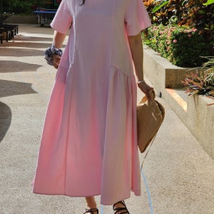 바스락원피스 박시핏 여유핏 꾸안꾸 롱원피스 핑크 아이보리 네이비 진베이지