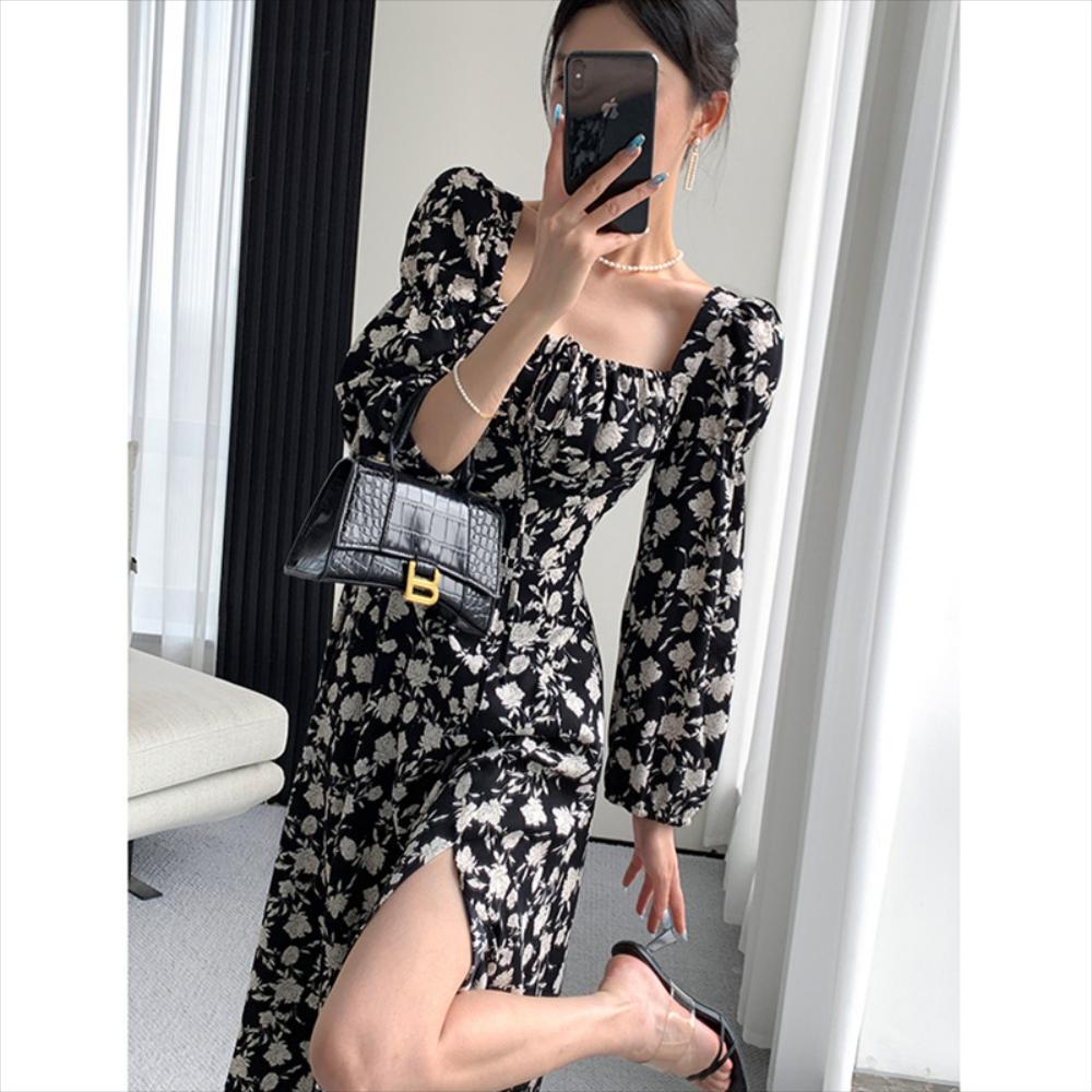 데님 미니 원피스 여성 프렌치 쉬폰 꽃 무늬 신상 봄 특가 슬릿 길이 스커트