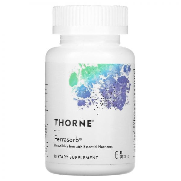 Thorne, <b>Ferrasorb</b>, 보조 인자 함유 철분, 캡슐 60정