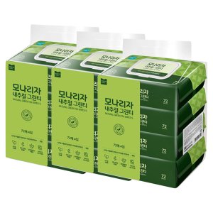 모나리자 내추럴 그린티 72매x4개입 x 3팩 캡형 녹차 물티슈