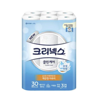 유한킴벌리 크리넥스 <b>클린케어</b> 화장지 3겹 25m 30롤 두루마리 휴지 엠보싱 <b>화장실</b> 화장지