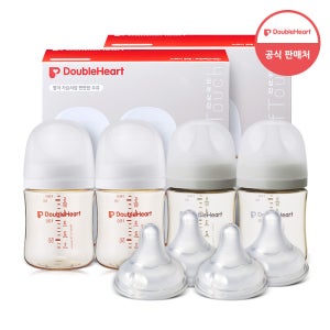 [슈퍼적립] 더블하트 모유실감 제뉴인화이트 160ml 트윈더블세트(젖병4+젖꼭지4)
