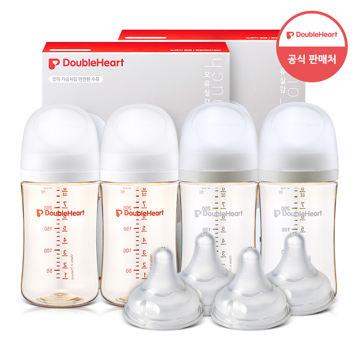 더블하트 모유실감 제뉴인화이트 240ml 트윈더블세트(젖병4+젖꼭지4)