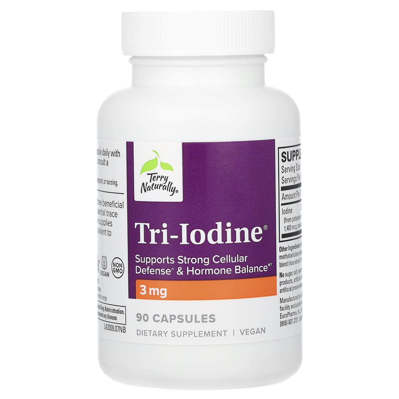 테리내추럴리 트리 <b>요오드</b> Tri-Iodine 3mg 90캡슐 <b>요오드</b>칼륨 <b>요오드</b>나트륨