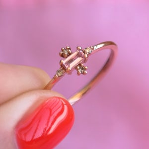 14K 18K 데코라티프 핑크 사파이어 & 코냑 다이아몬드 반지