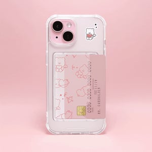 아이폰15 카드수납케이스 심플 엔젤 곰찌 패턴 핑크